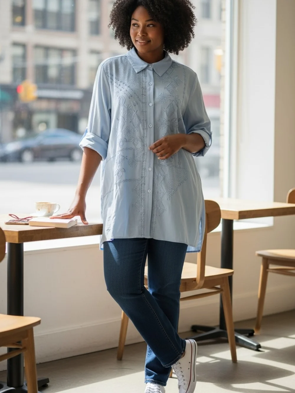 Soft Surroundings Light Blue Embroidered Button-Down Tunic Size 3X GUC - Picture 1 of 9